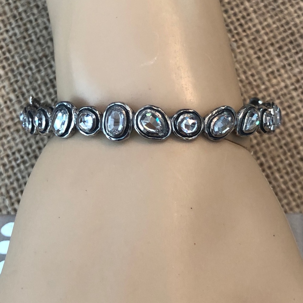 Rare Silpada CZ Artisan Sterling Silver .925 Bangle Bracelet w/ Safety Chain - Picture 6 of 7